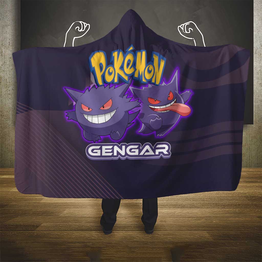 Gengar Poké Hooded Blanket Neon Shadow Anime Glow Style