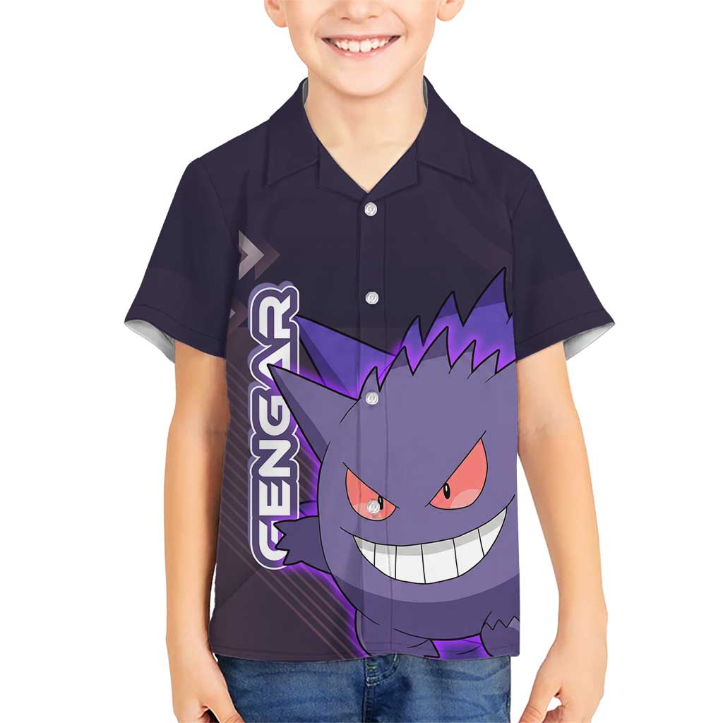Gengar Poké Kid Hawaiian Shirt Neon Shadow Anime Glow Style