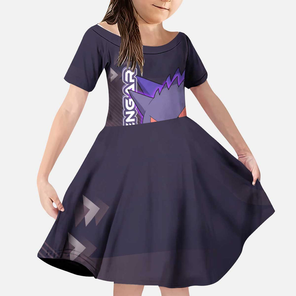 Gengar Poké Kid Short Sleeve Dress Neon Shadow Anime Glow Style