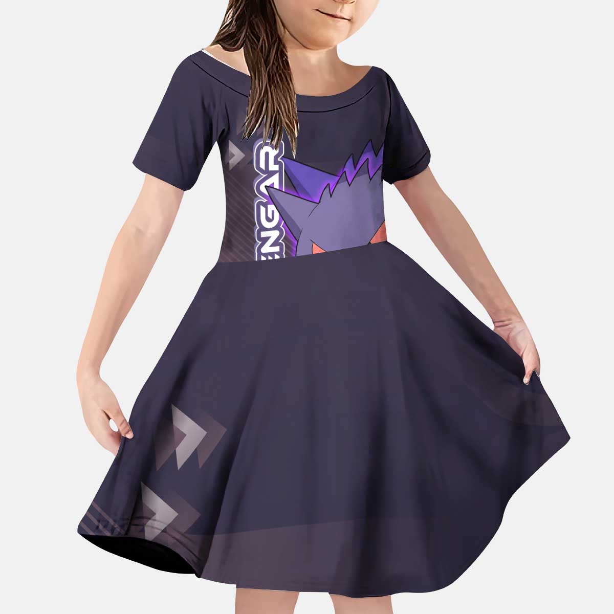 Gengar Poké Kid Short Sleeve Dress Neon Shadow Anime Glow Style