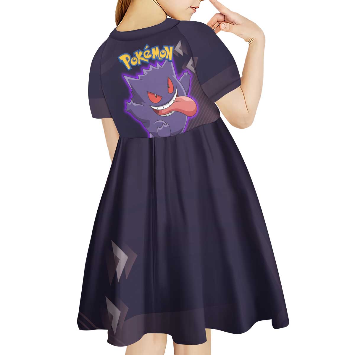 Gengar Poké Kid Short Sleeve Dress Neon Shadow Anime Glow Style