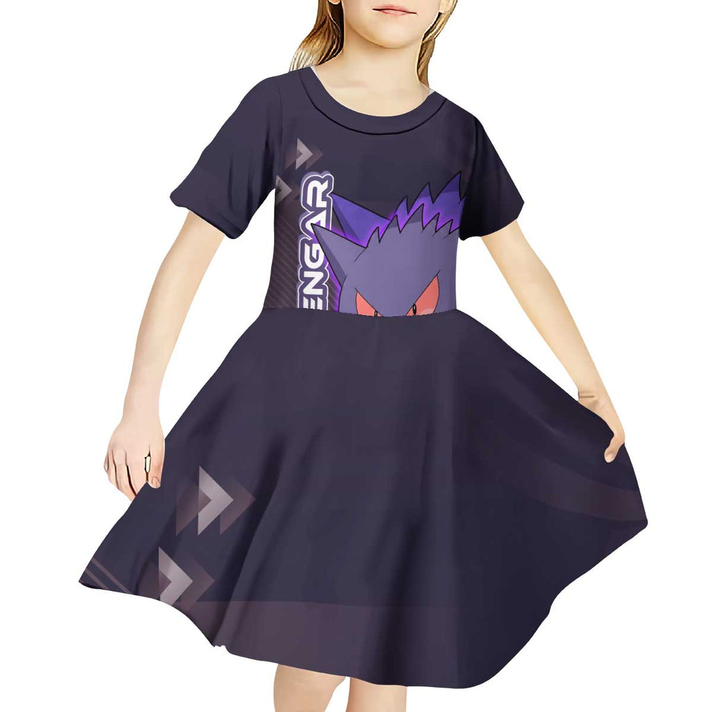 Gengar Poké Kid Short Sleeve Dress Neon Shadow Anime Glow Style