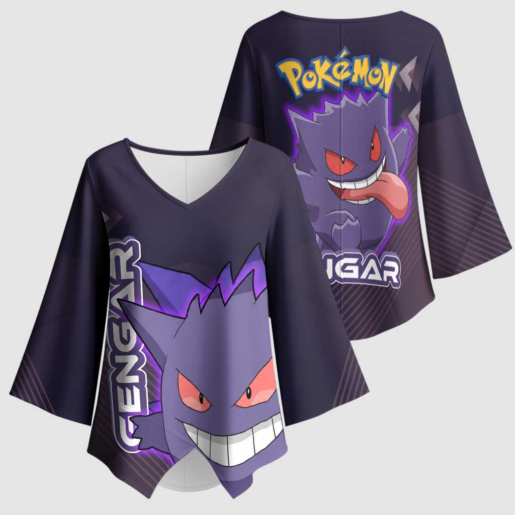 Gengar Poké Kimono Sleeve Blouse Neon Shadow Anime Glow Style