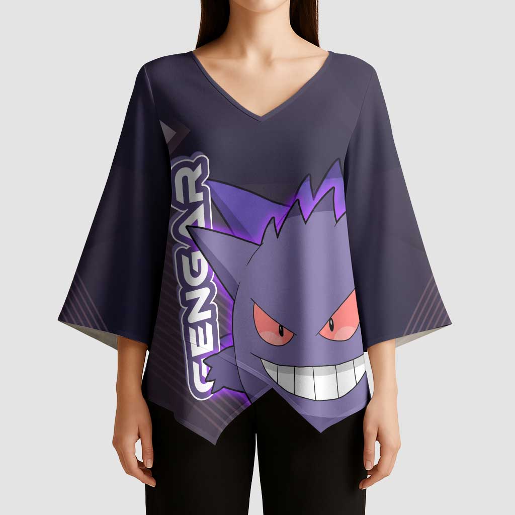 Gengar Poké Kimono Sleeve Blouse Neon Shadow Anime Glow Style