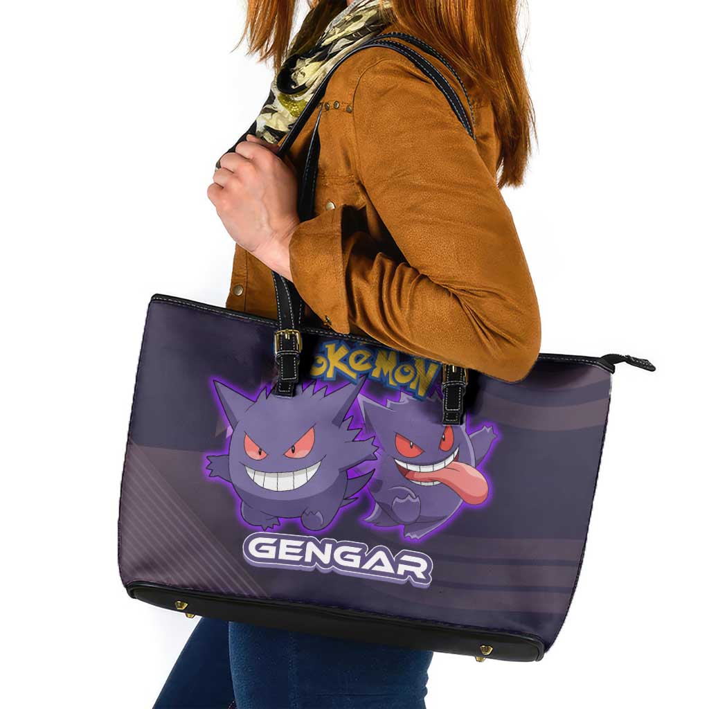 Gengar Poké Leather Tote Bag Neon Shadow Anime Glow Style