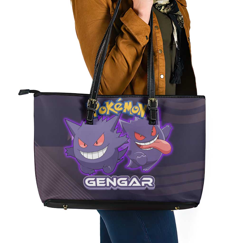 Gengar Poké Leather Tote Bag Neon Shadow Anime Glow Style