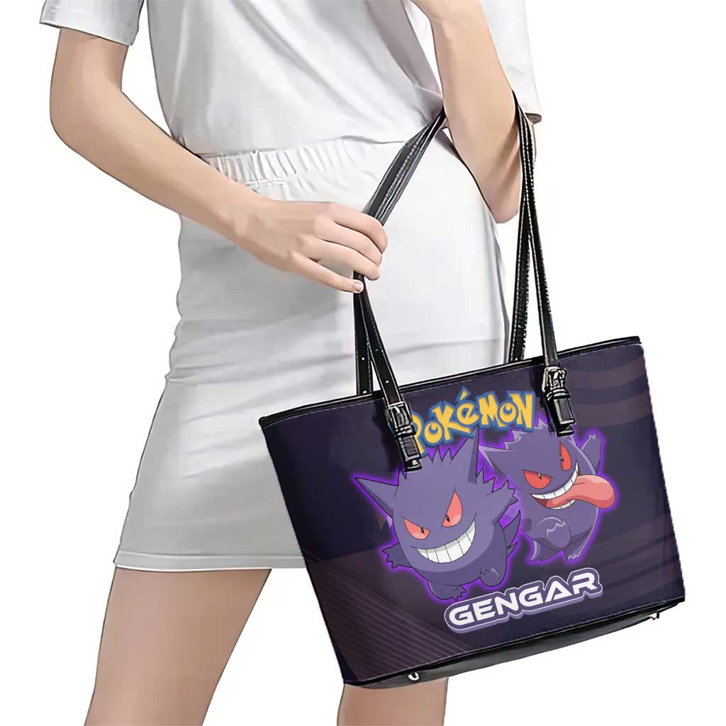 Gengar Poké Leather Tote Bag Neon Shadow Anime Glow Style