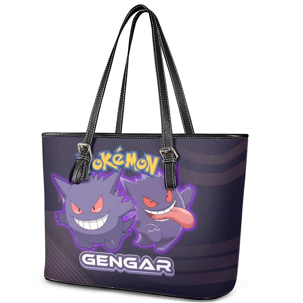 Gengar Poké Leather Tote Bag Neon Shadow Anime Glow Style