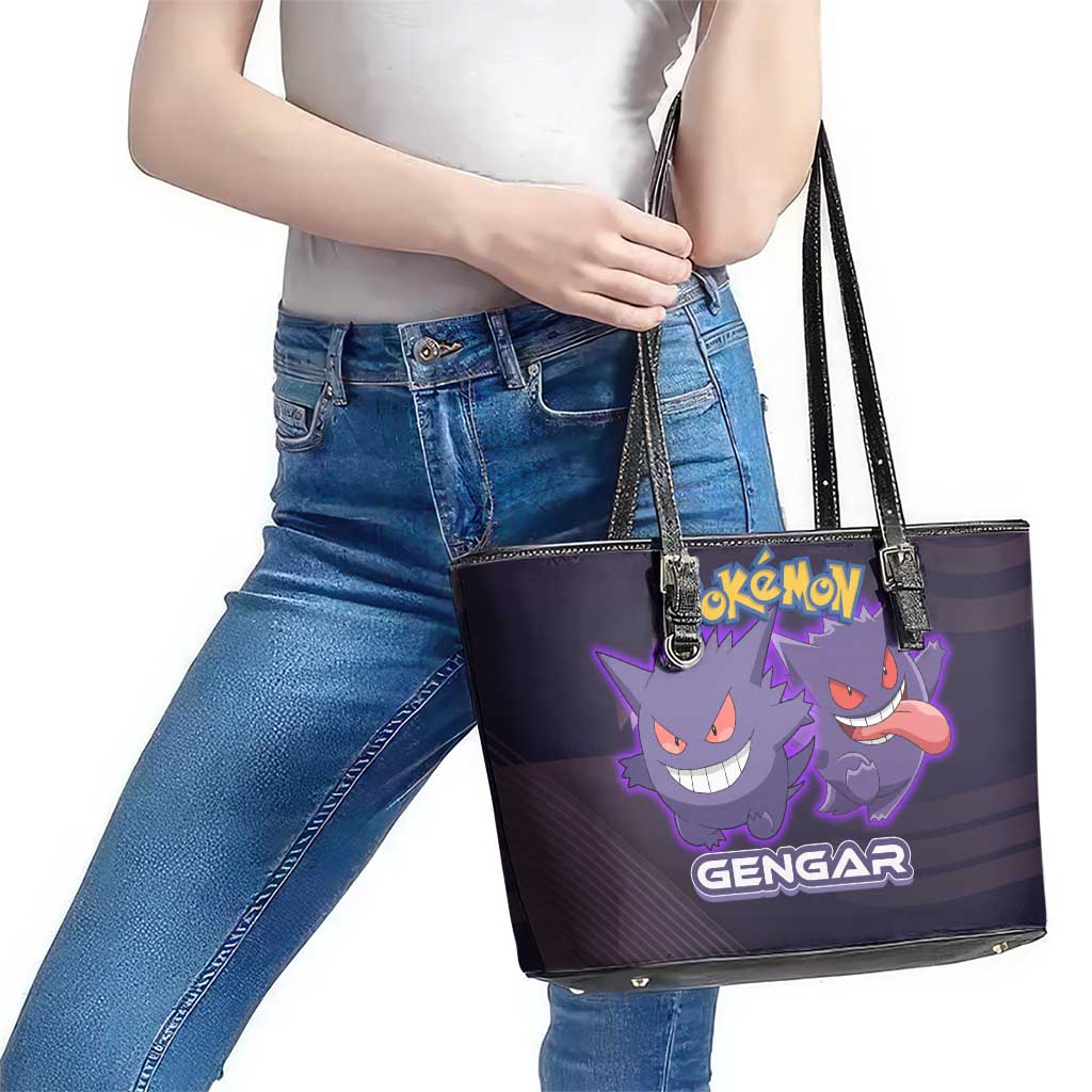 Gengar Poké Leather Tote Bag Neon Shadow Anime Glow Style