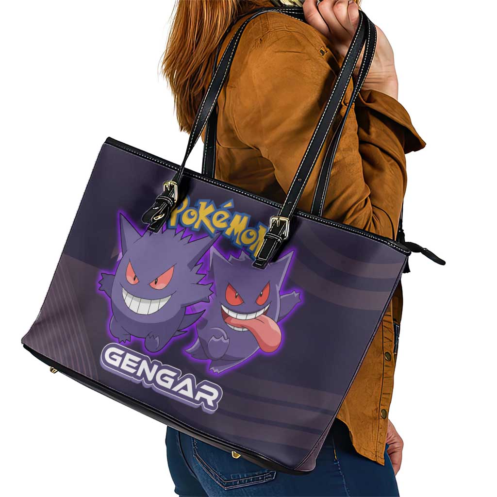 Gengar Poké Leather Tote Bag Neon Shadow Anime Glow Style