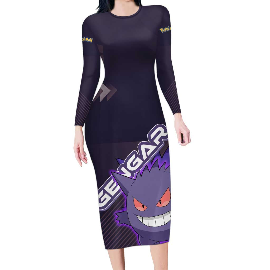 Gengar Poké Long Sleeve Bodycon Dress Neon Shadow Anime Glow Style