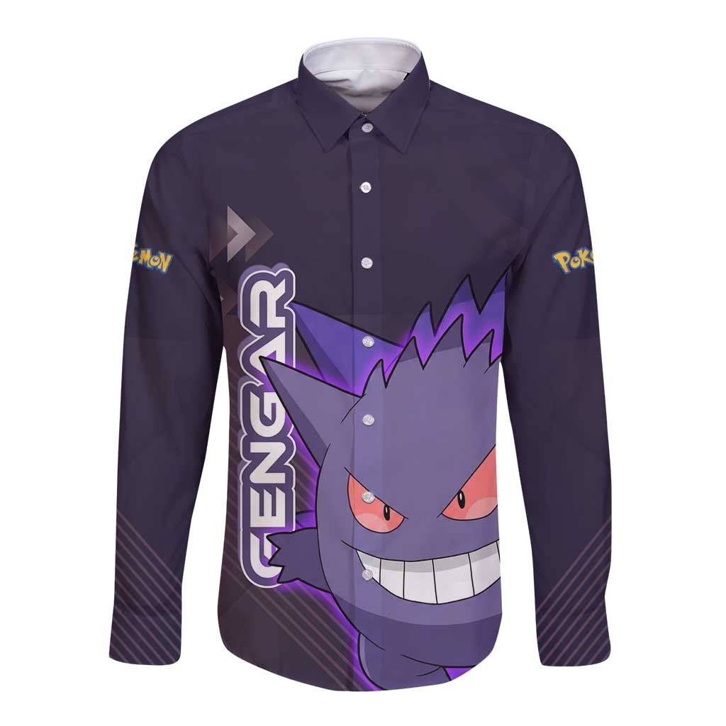 Gengar Poké Long Sleeve Button Shirt Neon Shadow Anime Glow Style