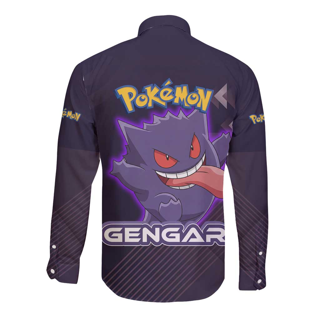 Gengar Poké Long Sleeve Button Shirt Neon Shadow Anime Glow Style