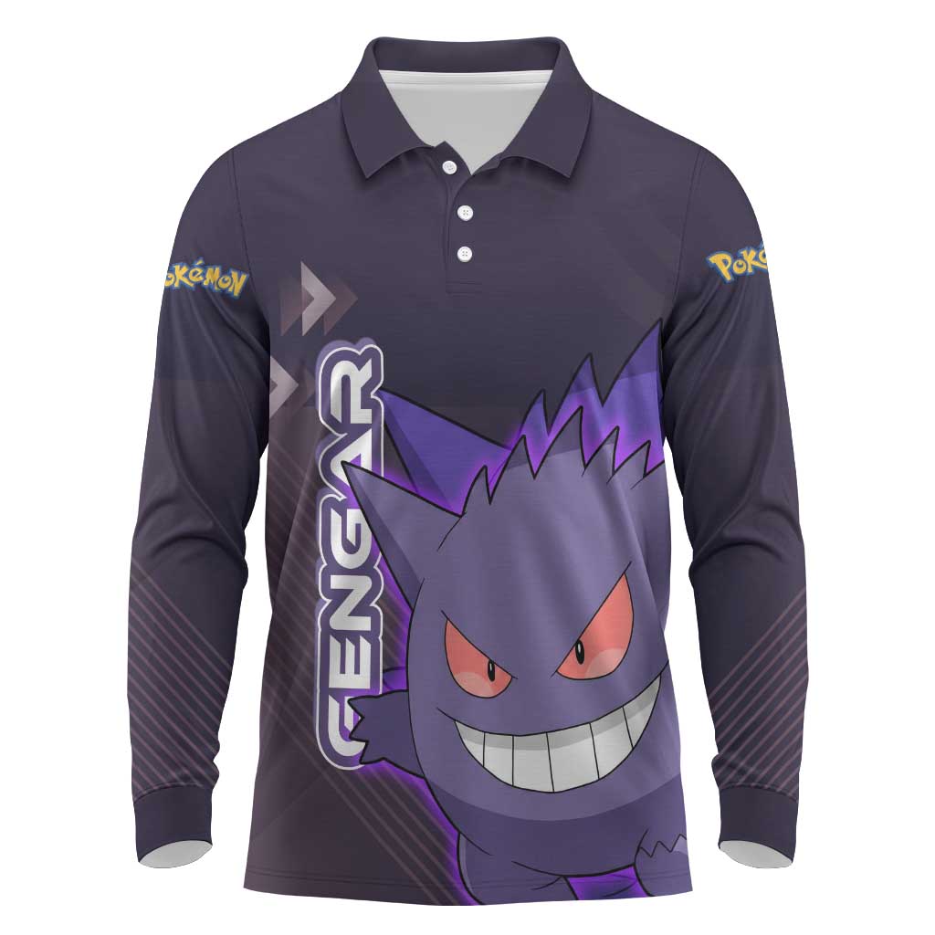 Gengar Poké Long Sleeve Polo Shirt Neon Shadow Anime Glow Style
