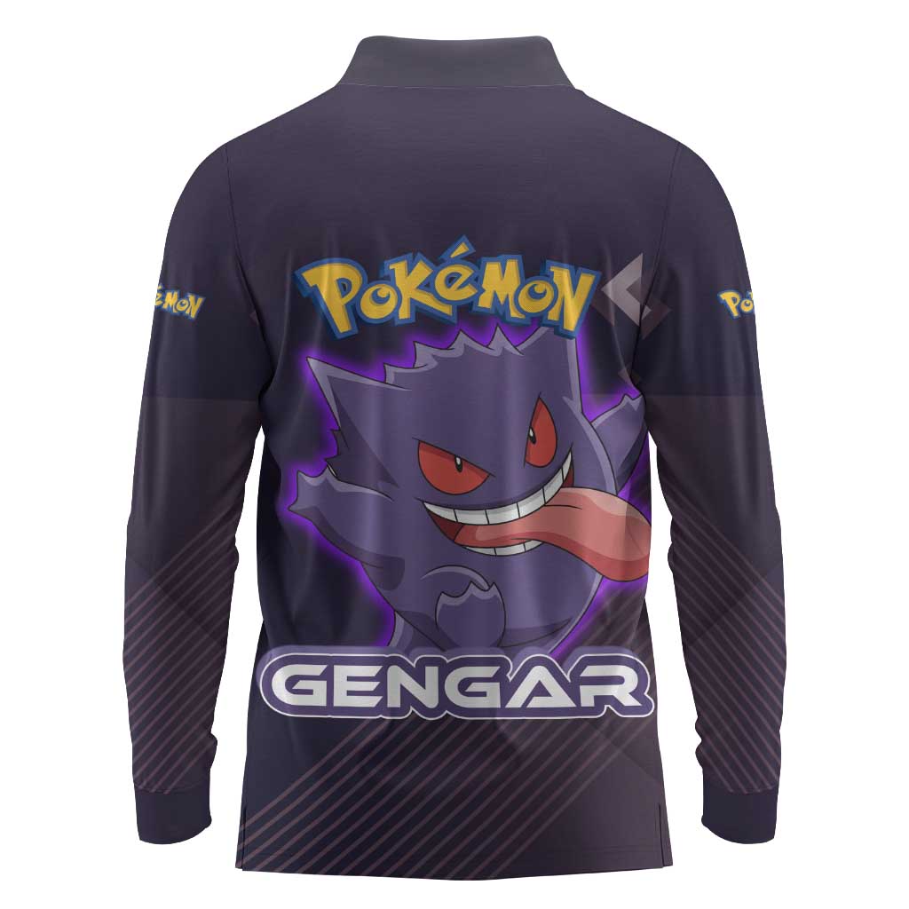 Gengar Poké Long Sleeve Polo Shirt Neon Shadow Anime Glow Style