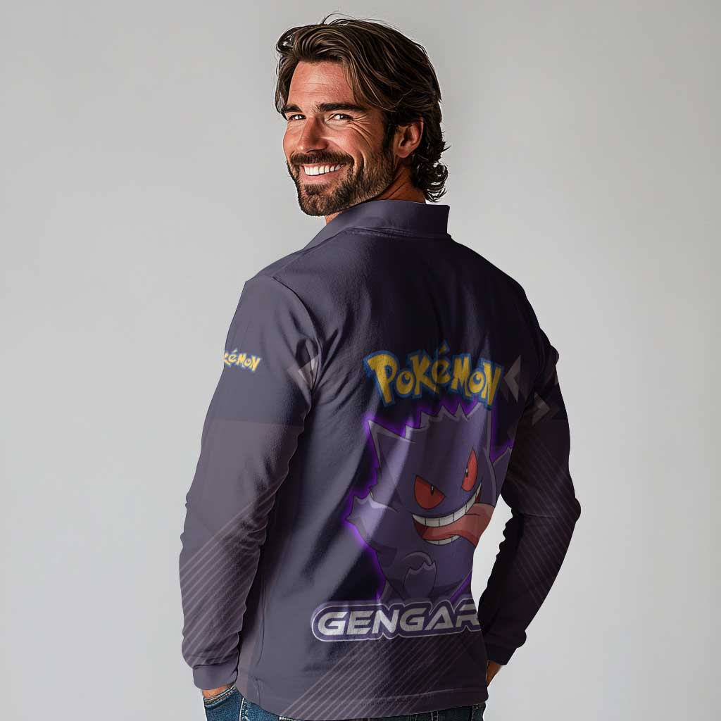Gengar Poké Long Sleeve Polo Shirt Neon Shadow Anime Glow Style