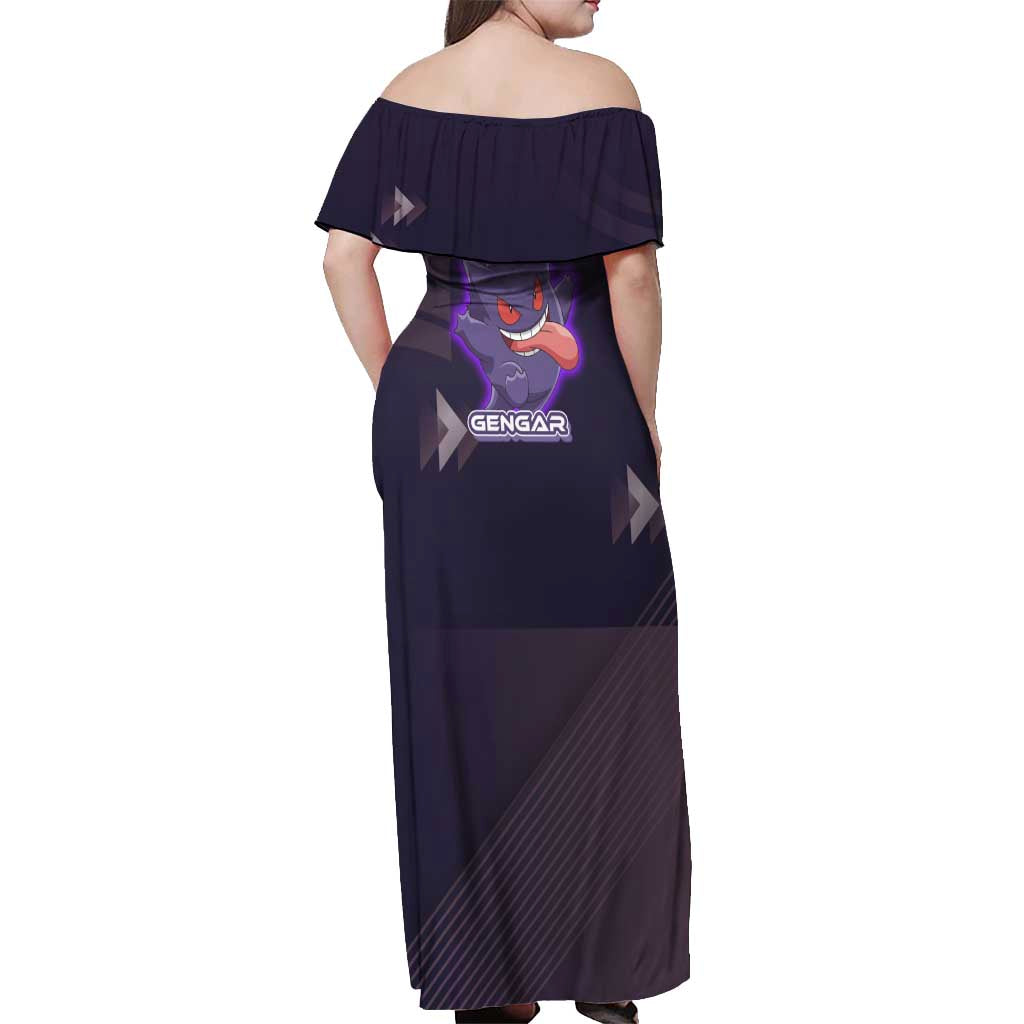 Gengar Poké Off Shoulder Maxi Dress Neon Shadow Anime Glow Style
