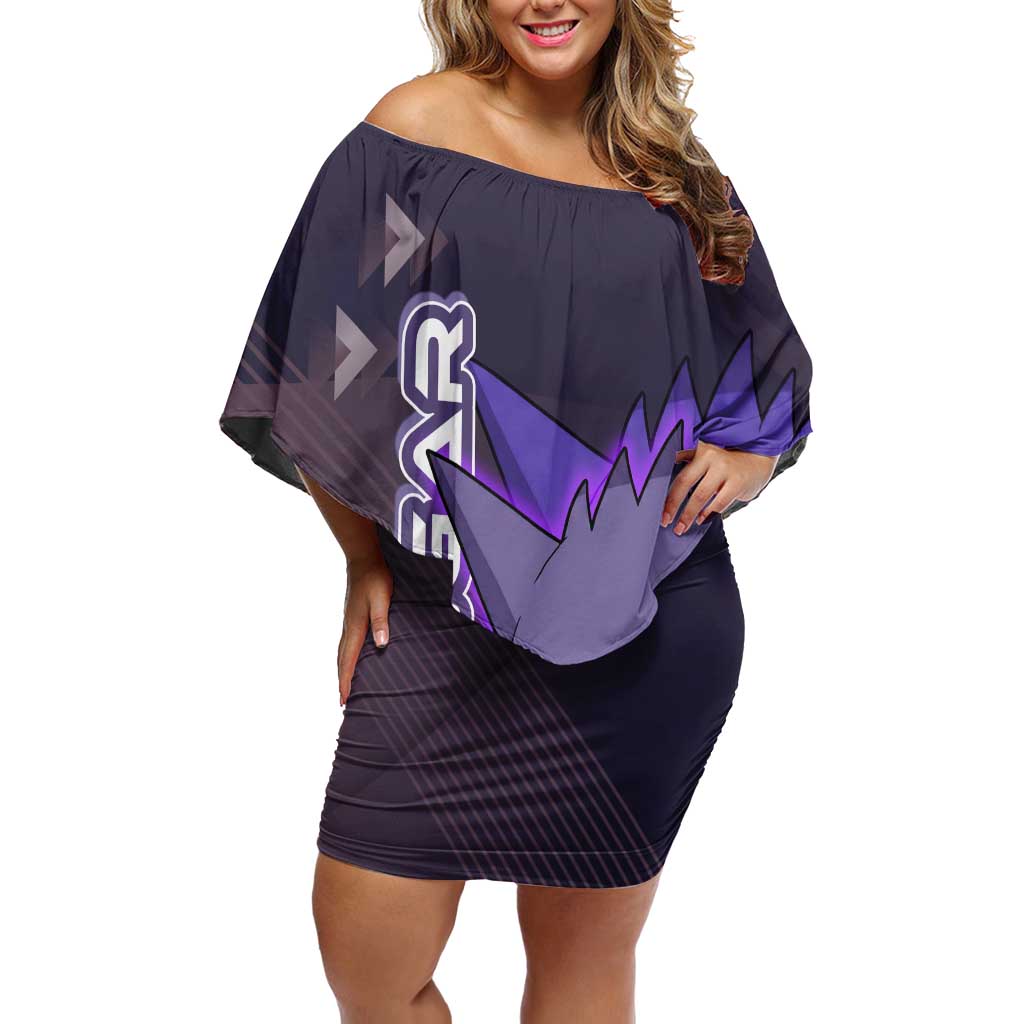 Gengar Poké Off Shoulder Short Dress Neon Shadow Anime Glow Style