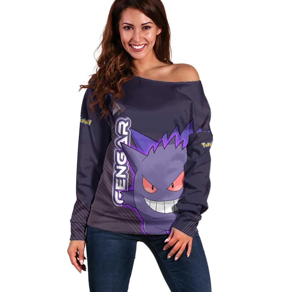Gengar Poké Off Shoulder Sweater Neon Shadow Anime Glow Style