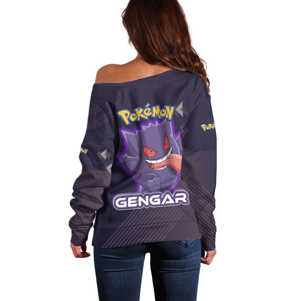 Gengar Poké Off Shoulder Sweater Neon Shadow Anime Glow Style