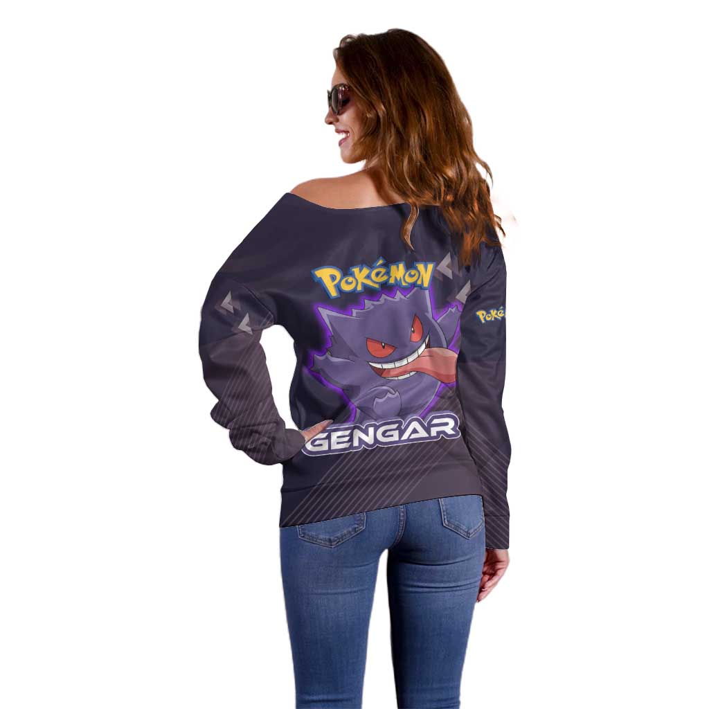 Gengar Poké Off Shoulder Sweater Neon Shadow Anime Glow Style