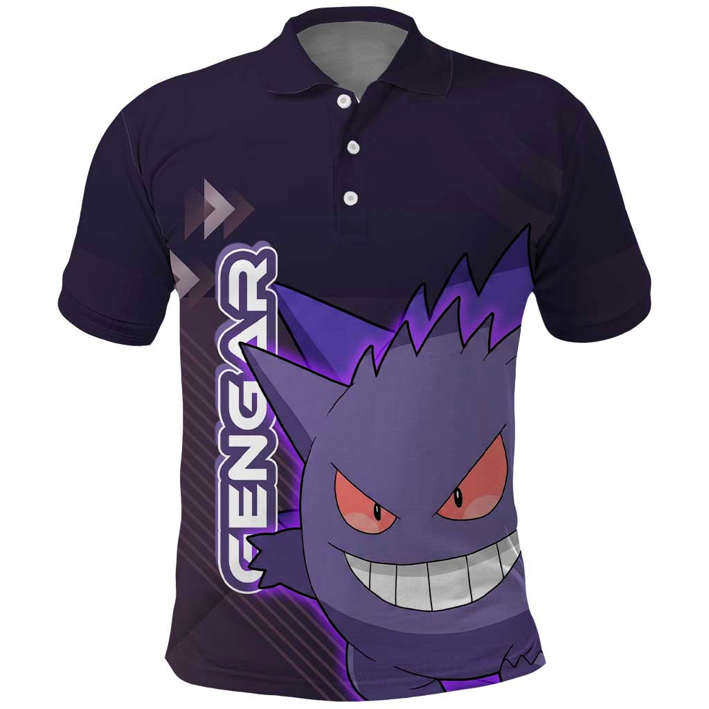 Gengar Poké Polo Shirt Neon Shadow Anime Glow Style