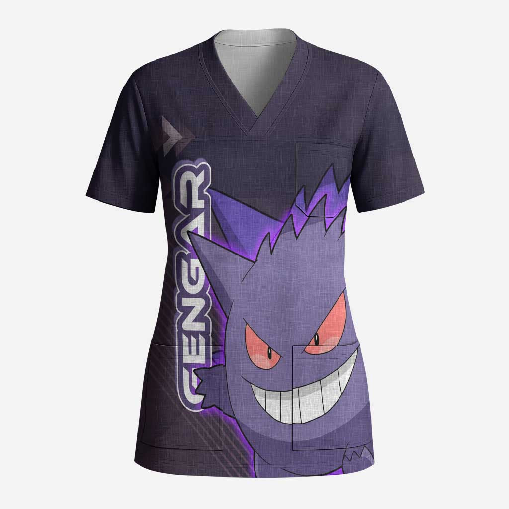 Gengar Poké Scrub Top Neon Shadow Anime Glow Style