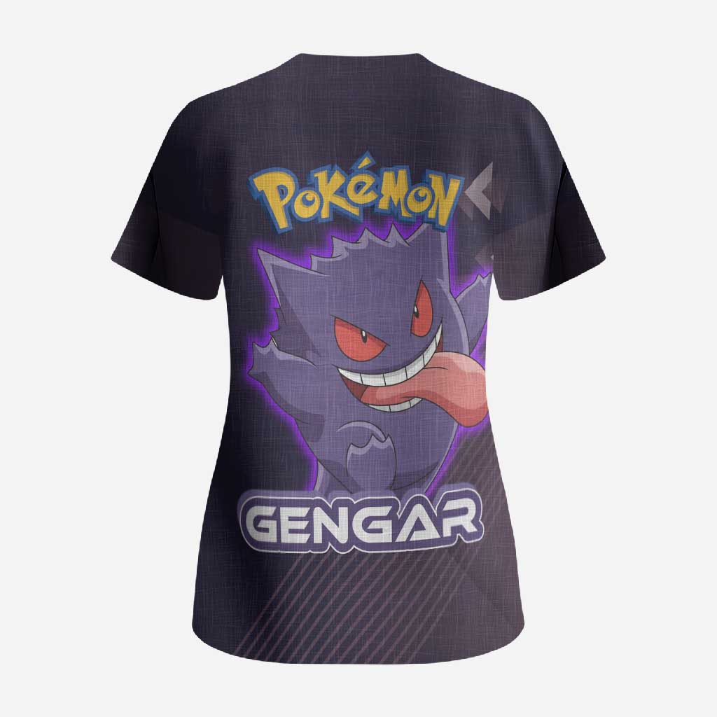 Gengar Poké Scrub Top Neon Shadow Anime Glow Style