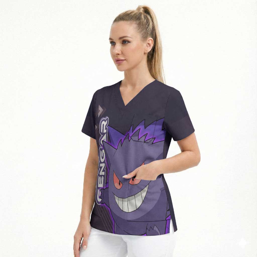 Gengar Poké Scrub Top Neon Shadow Anime Glow Style