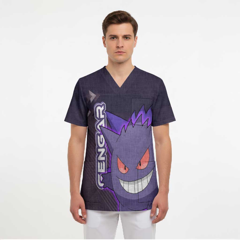 Gengar Poké Scrub Top Neon Shadow Anime Glow Style