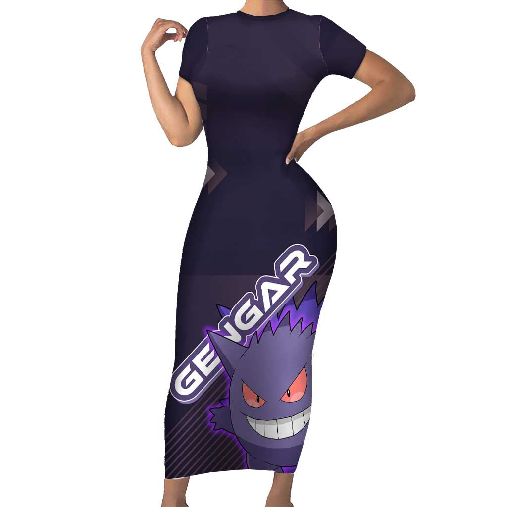 Gengar Poké Short Sleeve Bodycon Dress Neon Shadow Anime Glow Style