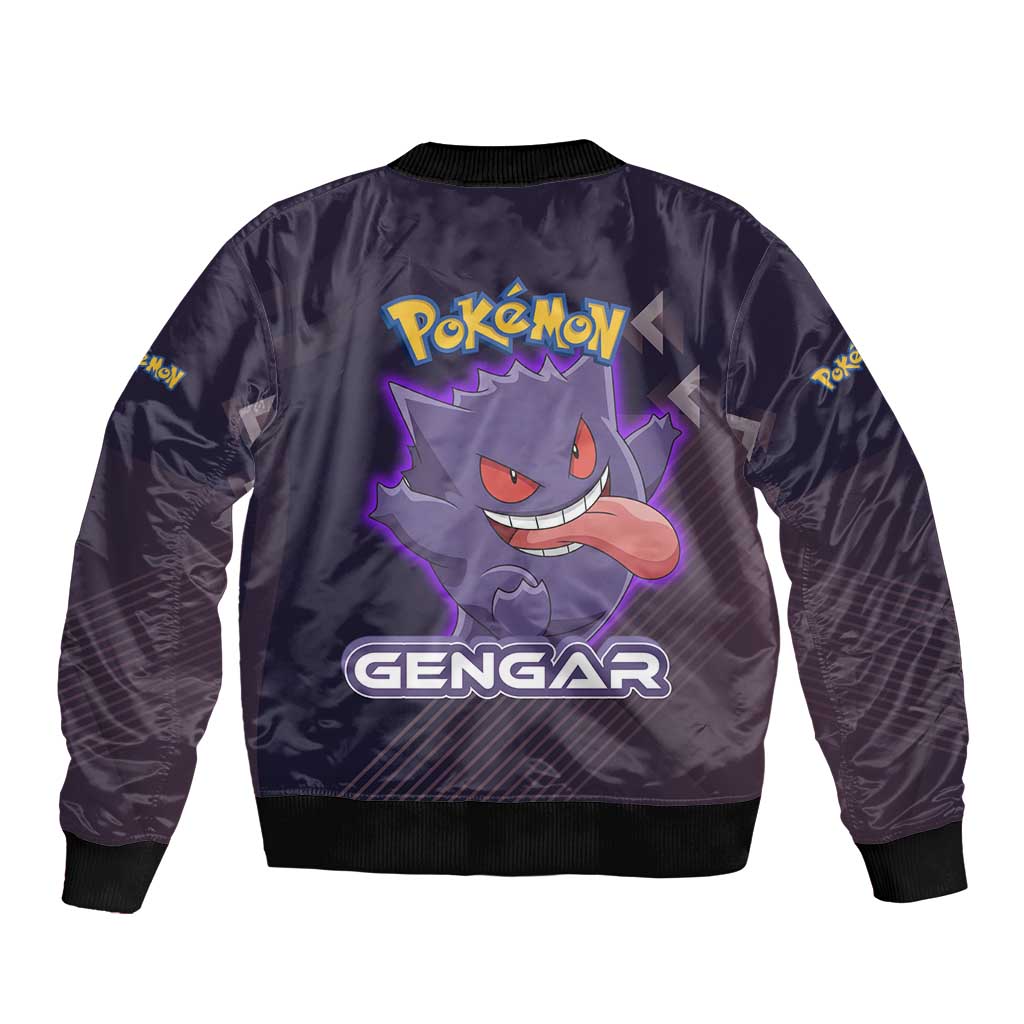 Gengar Poké Sleeve Zip Bomber Jacket Neon Shadow Anime Glow Style