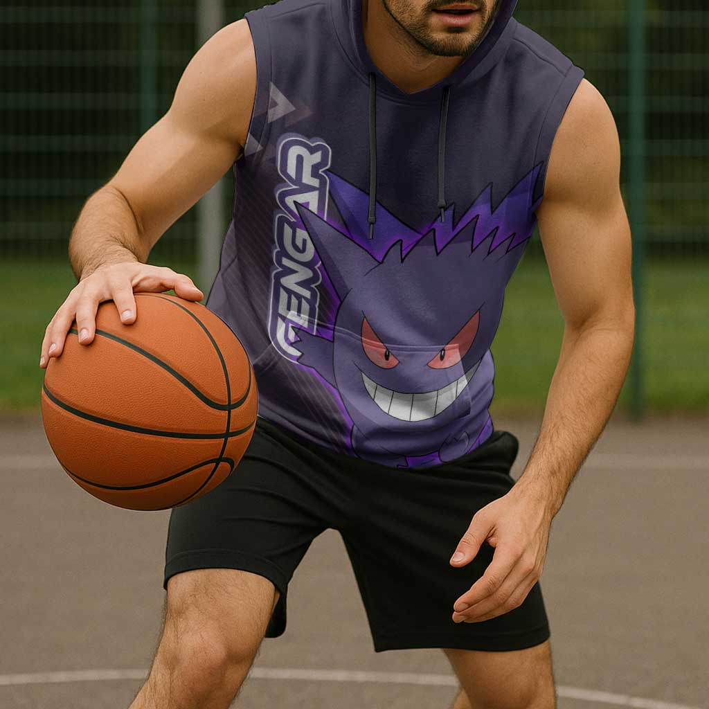 Gengar Poké Sleeveless Hoodie Neon Shadow Anime Glow Style