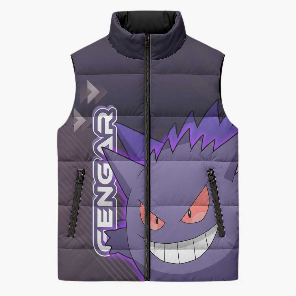 Gengar Poké Sleeveless Puffer Jacket Neon Shadow Anime Glow Style