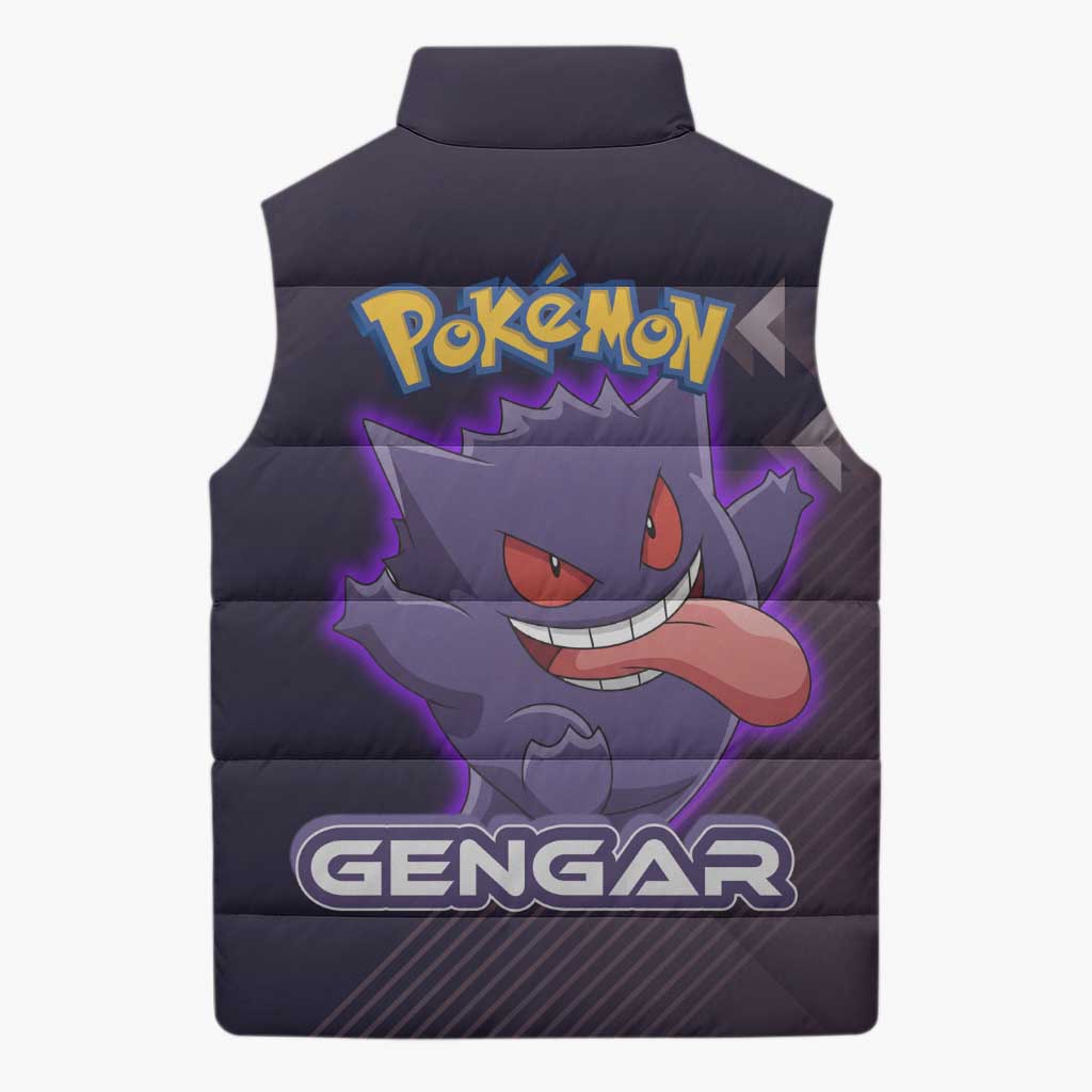 Gengar Poké Sleeveless Puffer Jacket Neon Shadow Anime Glow Style