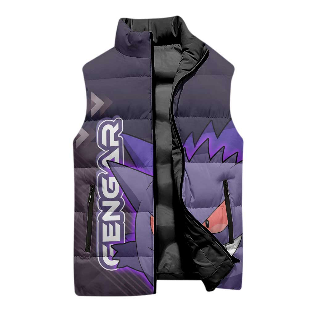 Gengar Poké Sleeveless Puffer Jacket Neon Shadow Anime Glow Style