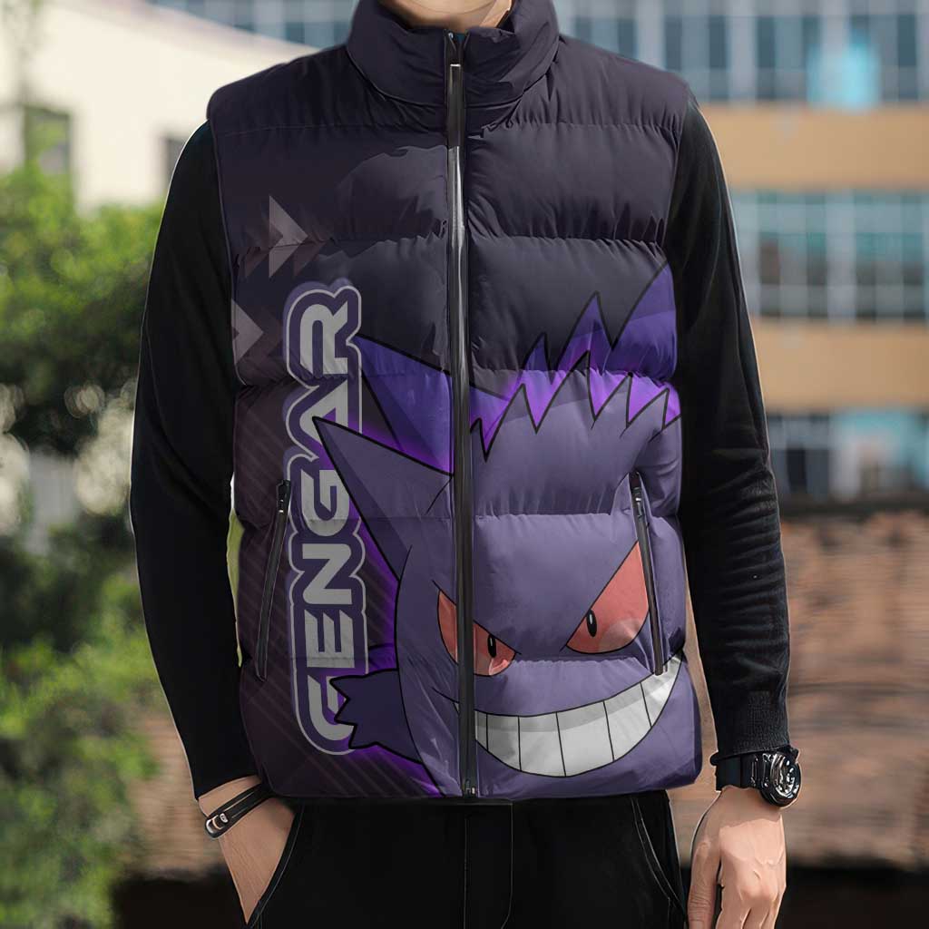 Gengar Poké Sleeveless Puffer Jacket Neon Shadow Anime Glow Style