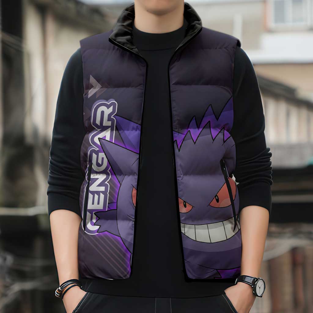 Gengar Poké Sleeveless Puffer Jacket Neon Shadow Anime Glow Style