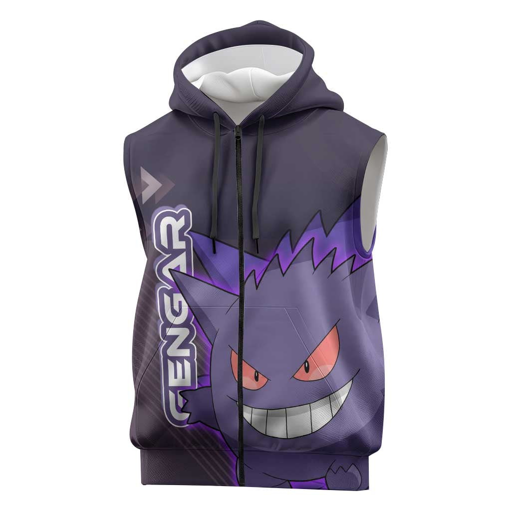 Gengar Poké Sleeveless Zip Hoodie Neon Shadow Anime Glow Style