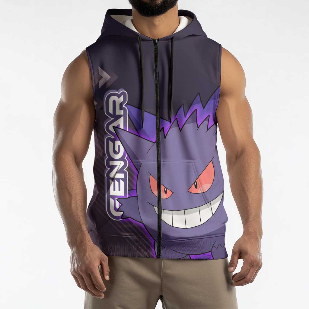 Gengar Poké Sleeveless Zip Hoodie Neon Shadow Anime Glow Style