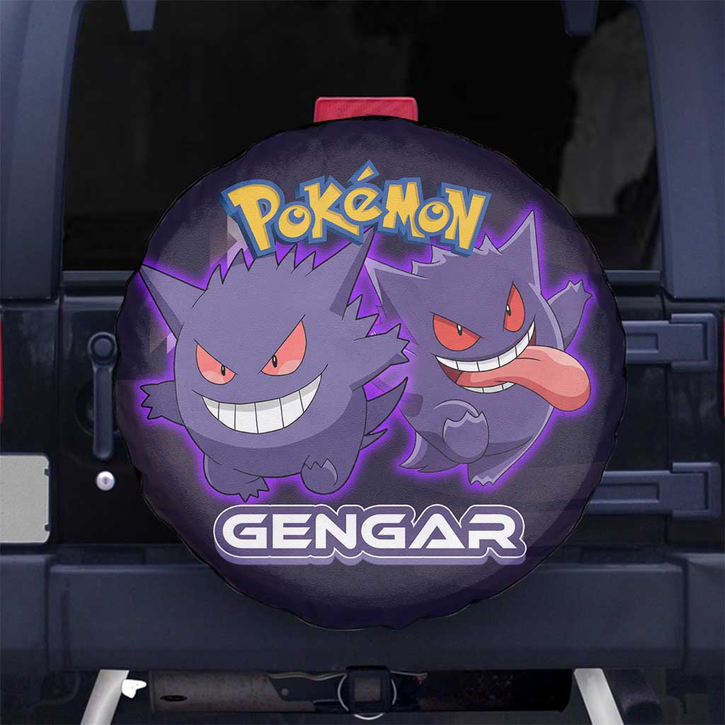 Gengar Poké Spare Tire Cover Neon Shadow Anime Glow Style