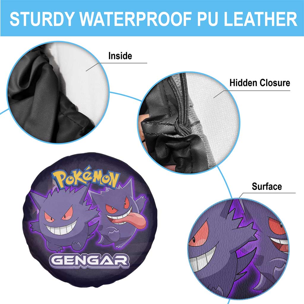 Gengar Poké Spare Tire Cover Neon Shadow Anime Glow Style