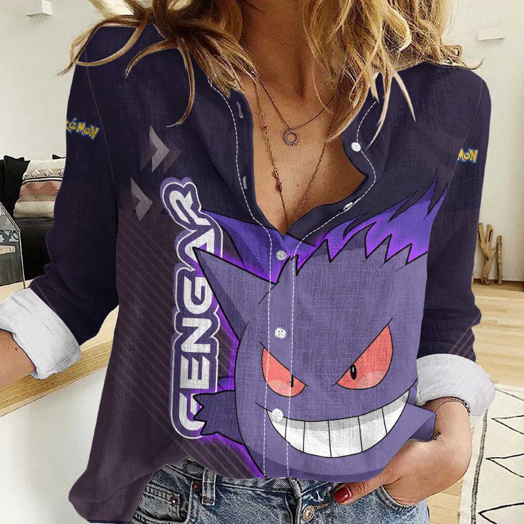 Gengar Poké Women Casual Shirt Neon Shadow Anime Glow Style