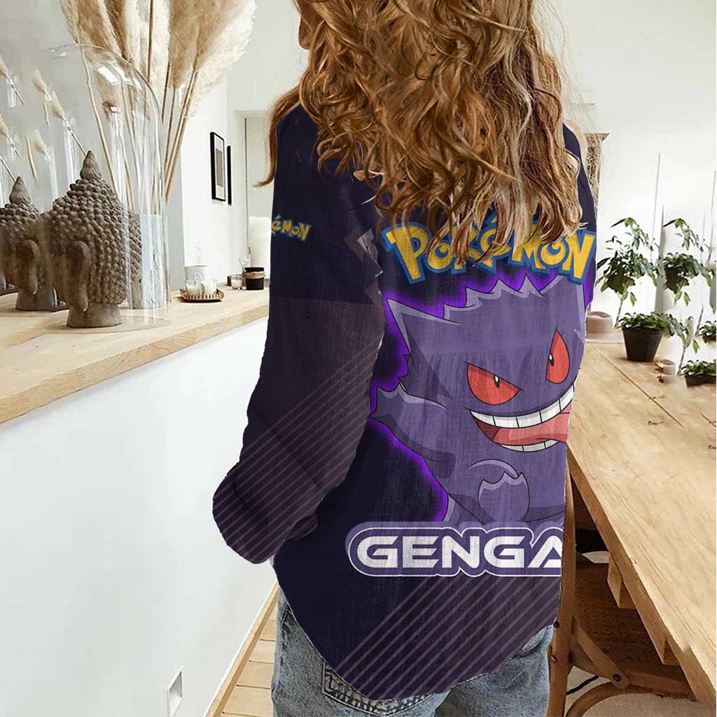 Gengar Poké Women Casual Shirt Neon Shadow Anime Glow Style