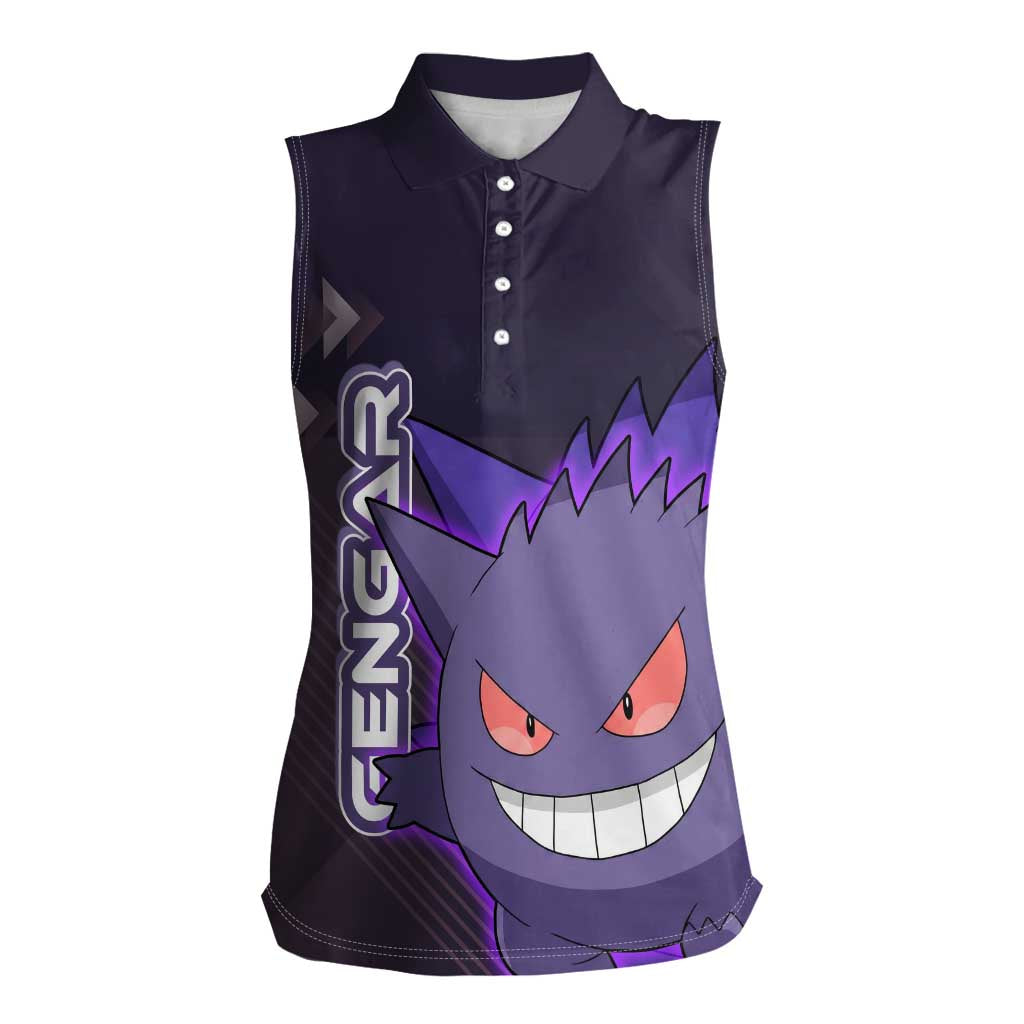 Gengar Poké Women Sleeveless Polo Shirt Neon Shadow Anime Glow Style