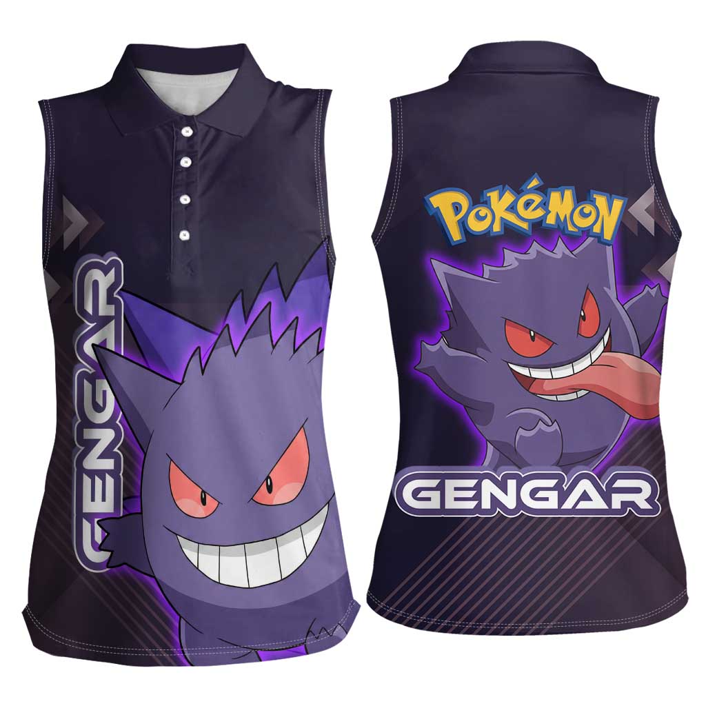 Gengar Poké Women Sleeveless Polo Shirt Neon Shadow Anime Glow Style