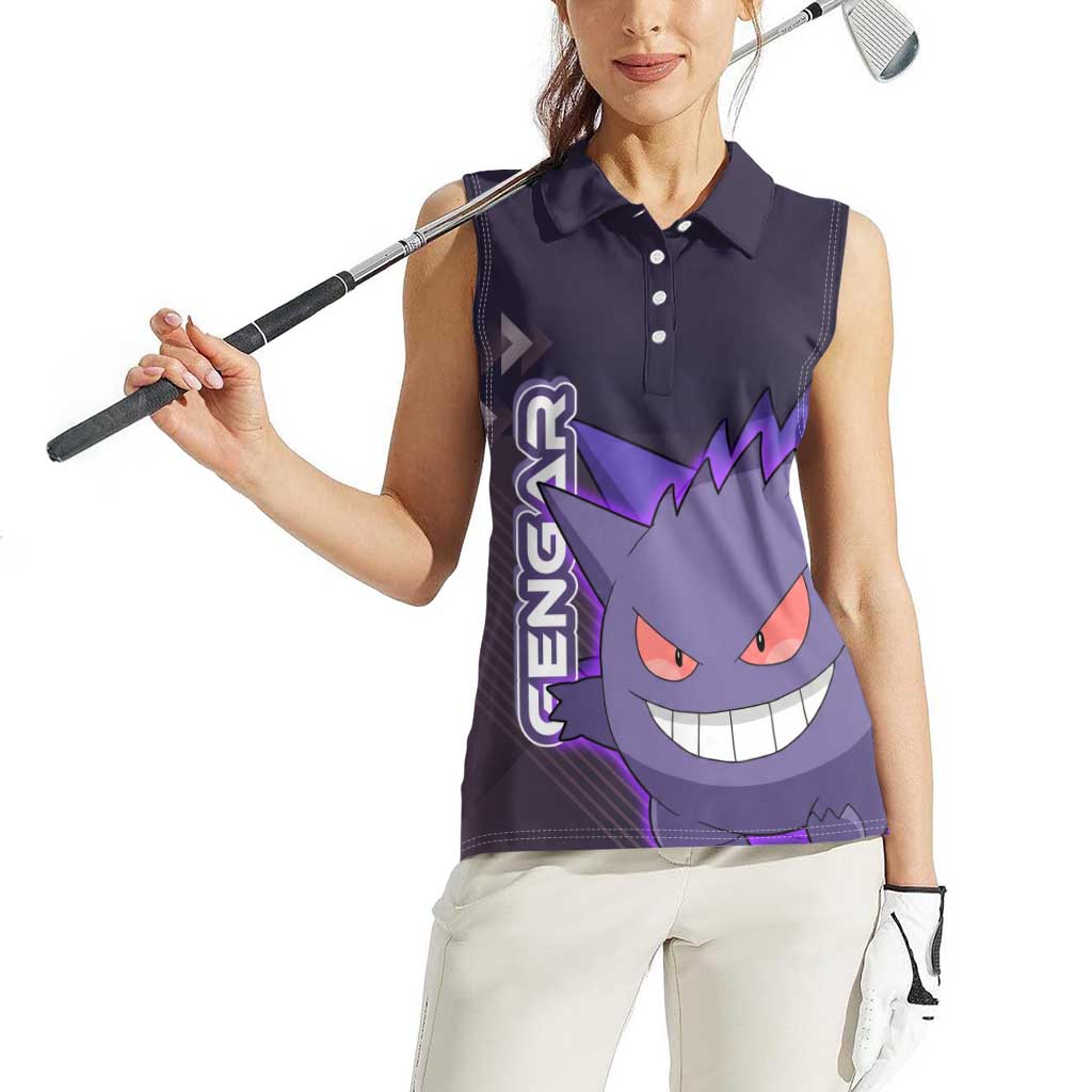 Gengar Poké Women Sleeveless Polo Shirt Neon Shadow Anime Glow Style