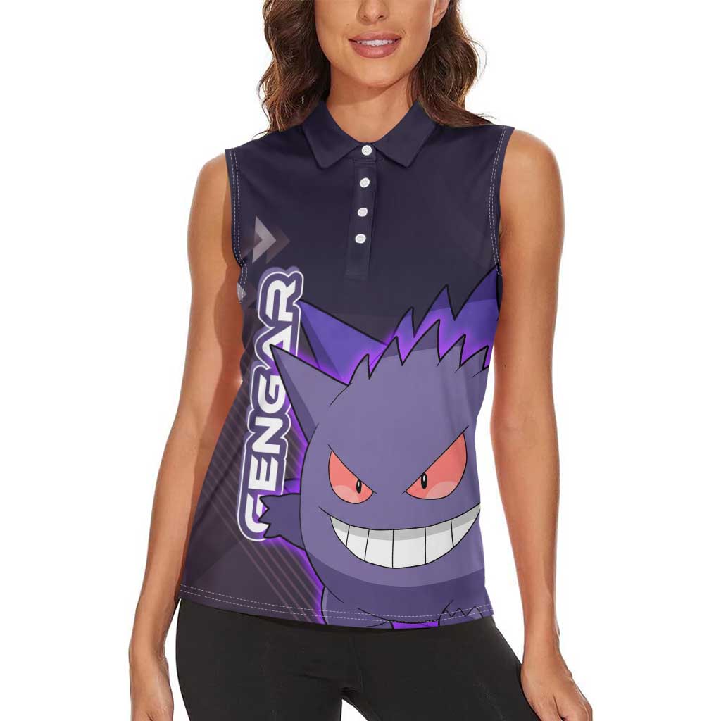 Gengar Poké Women Sleeveless Polo Shirt Neon Shadow Anime Glow Style