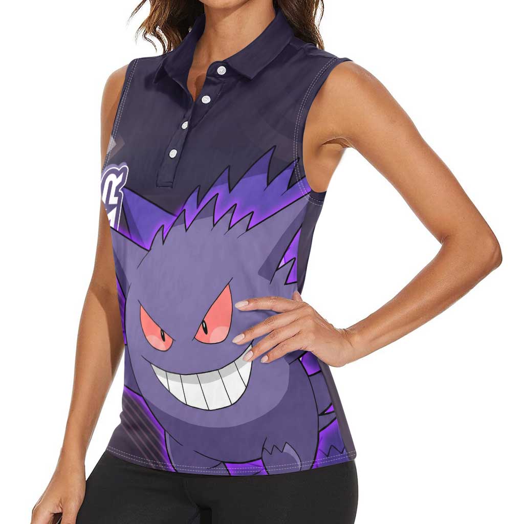 Gengar Poké Women Sleeveless Polo Shirt Neon Shadow Anime Glow Style