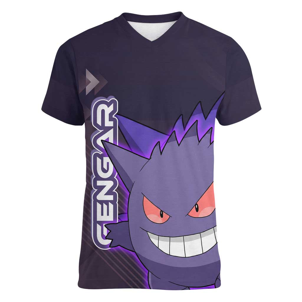 Gengar Poké Women V-Neck T-Shirt Neon Shadow Anime Glow Style